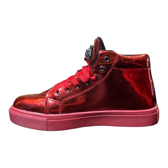 Red Metallic MotorCycle Boots Show Time My Time Size Mens 9 Sneakers Punk Shiny - Picture 6 of 10